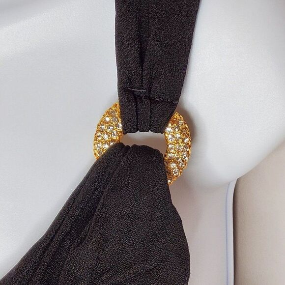 NEW Alex Evenings Black Sheath Dress Sz 12 Sleeveless Scoop Gold Rhinestones - Picture 4 of 5